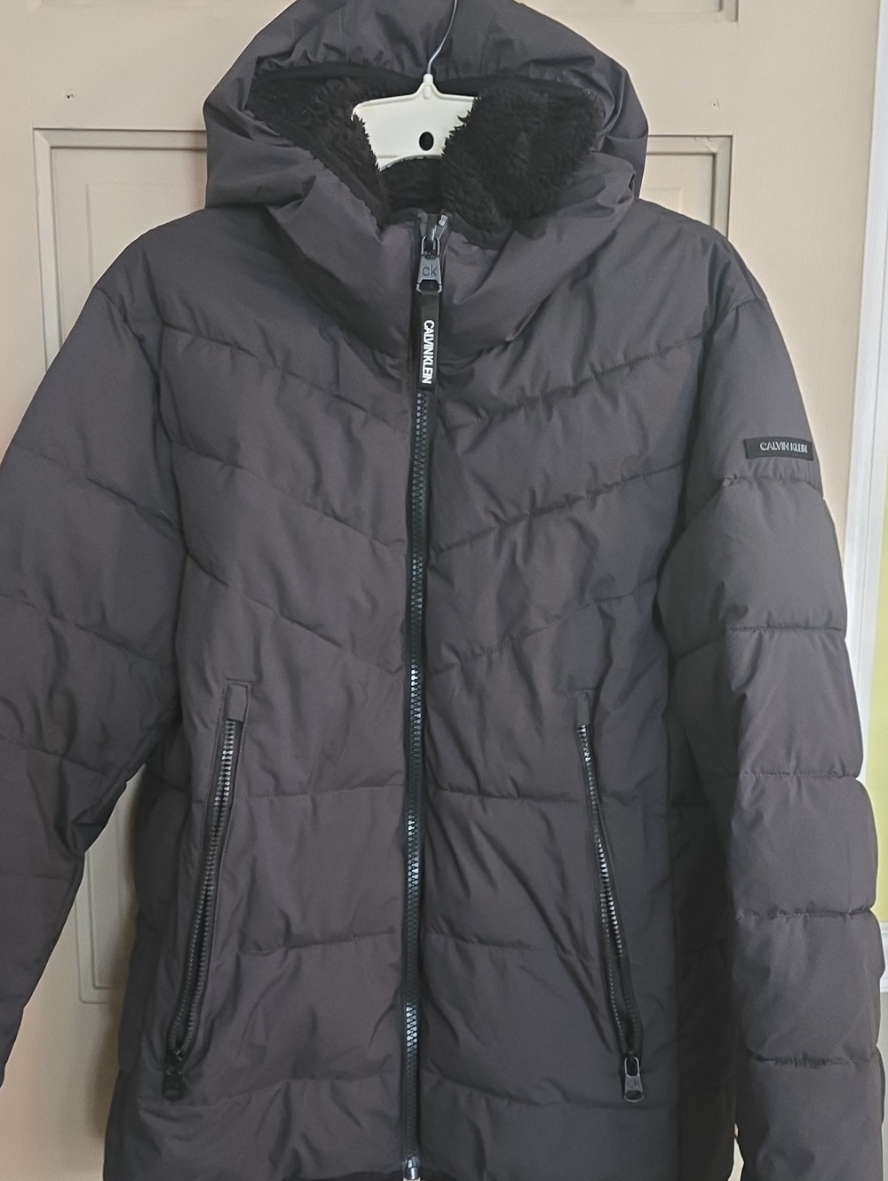Calvin Klein Charcoal Hooded Quilted Puffer Jacket